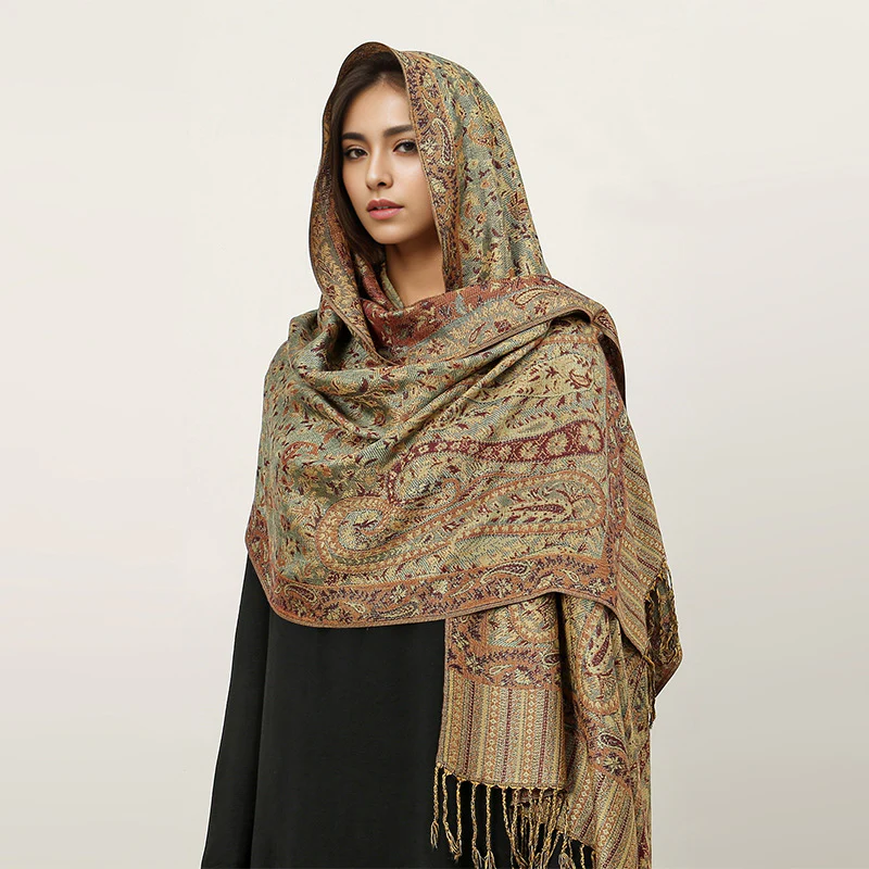 Vintage Shawl Cashew Flower Tassel Hijab (MH101) - Image 16