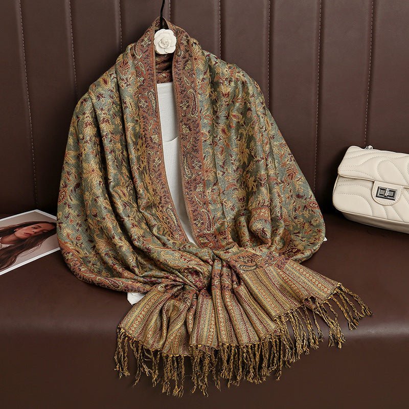 Vintage Shawl Cashew Flower Tassel Hijab (MH101) - Image 17