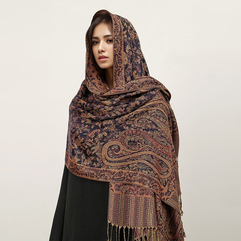Vintage Shawl Cashew Flower Tassel Hijab (MH101) - Image 2