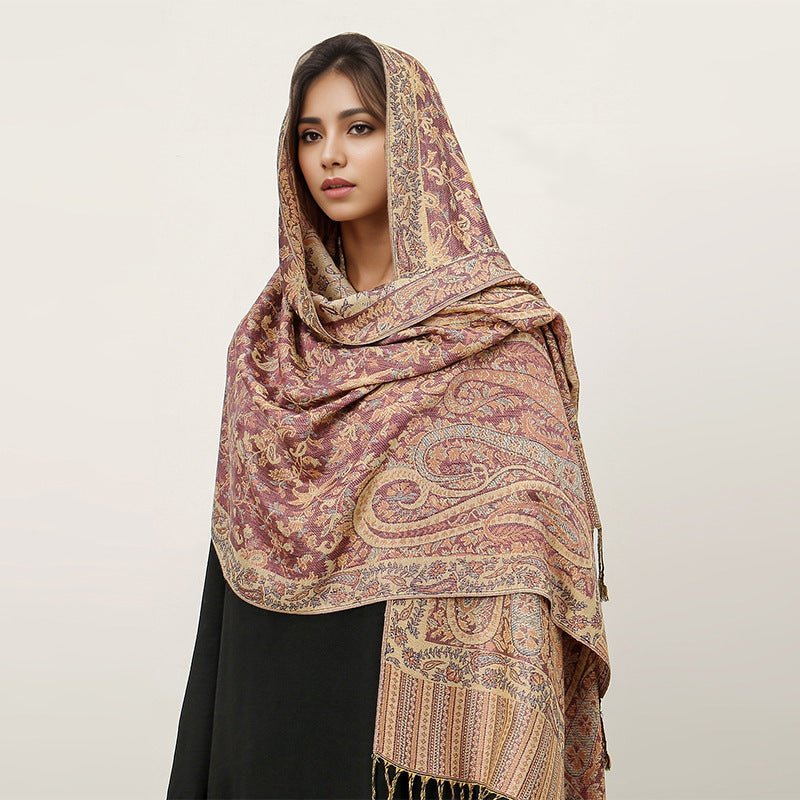 Vintage Shawl Cashew Flower Tassel Hijab (MH101) - Image 20