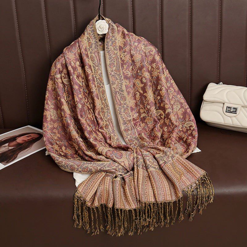 Vintage Shawl Cashew Flower Tassel Hijab (MH101) - Image 21