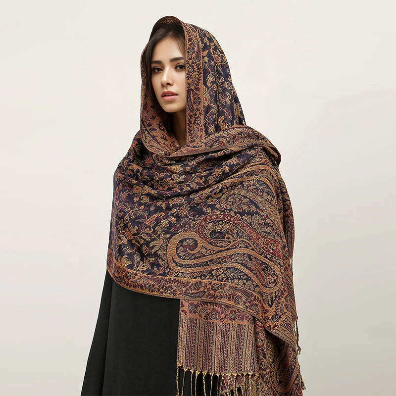 Vintage Shawl Cashew Flower Tassel Hijab (MH101) - Image 22