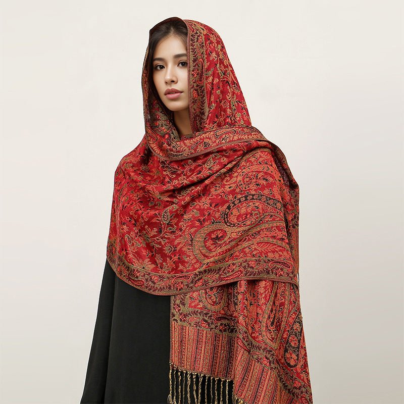 Vintage Shawl Cashew Flower Tassel Hijab (MH101) - Image 3