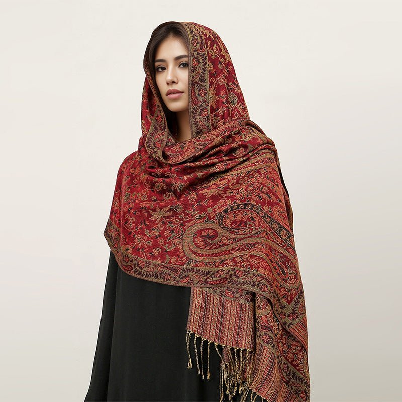 Vintage Shawl Cashew Flower Tassel Hijab (MH101) - Image 4