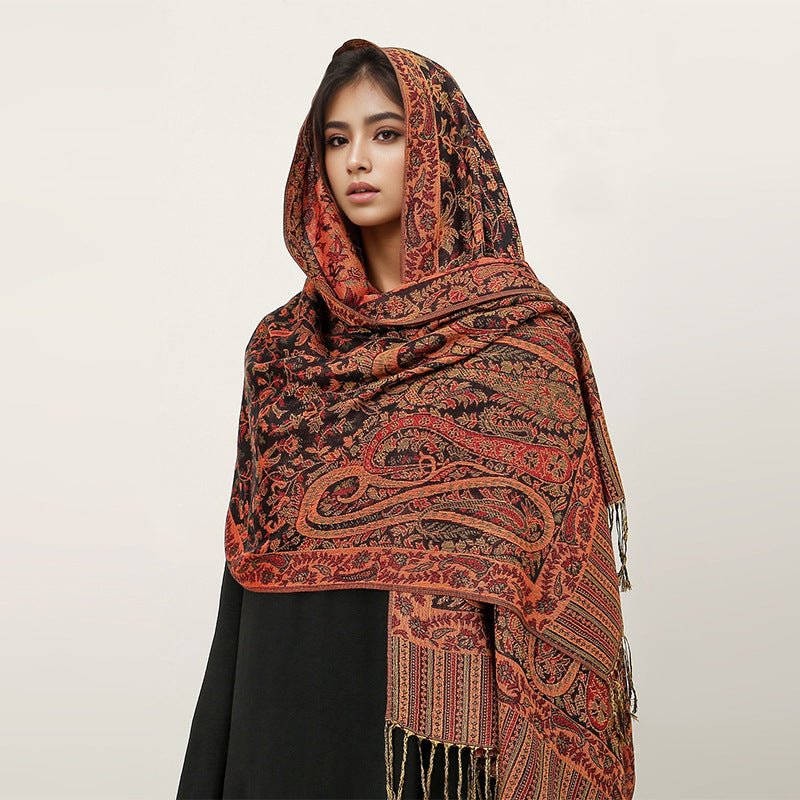 Vintage Shawl Cashew Flower Tassel Hijab (MH101) - Image 6
