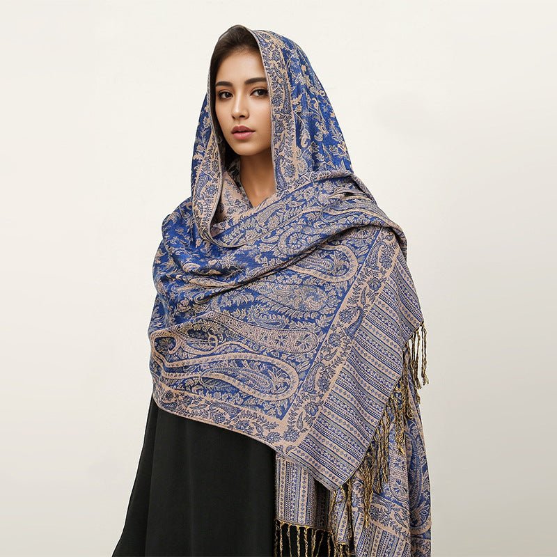 Vintage Shawl Cashew Flower Tassel Hijab (MH101) - Image 7