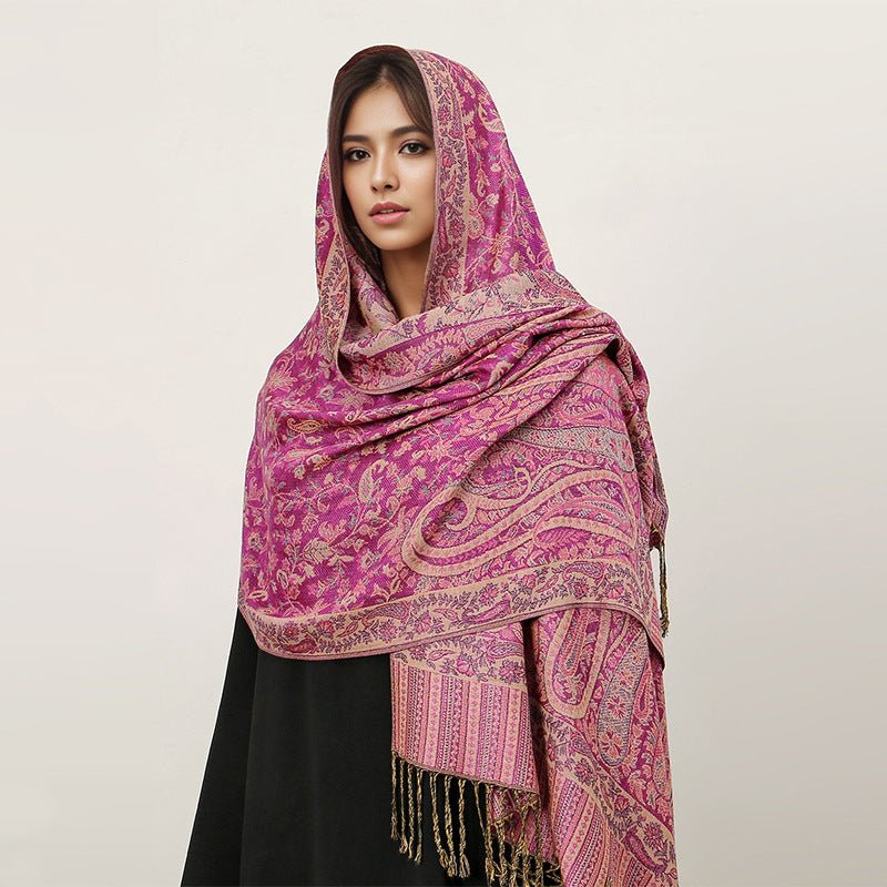 Vintage Shawl Cashew Flower Tassel Hijab (MH101) - Image 9