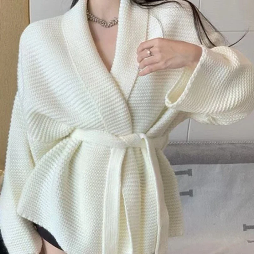 Waffle Knit Robe Cardigan | Belted Oversized Sweater Coat(MS198) - Image 5