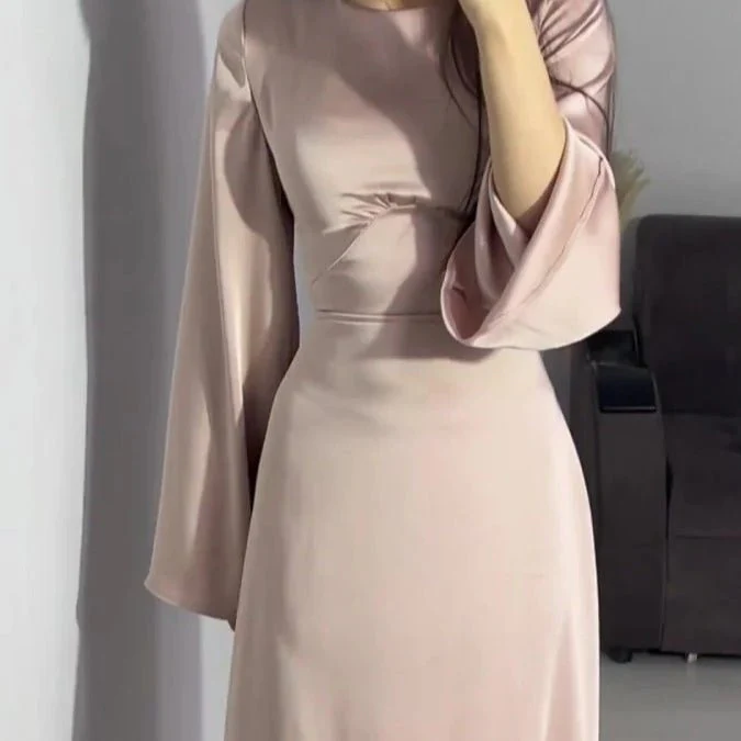 Waist Slim Abaya, Strappy Solid Color Abaya (MA106) - Image 10