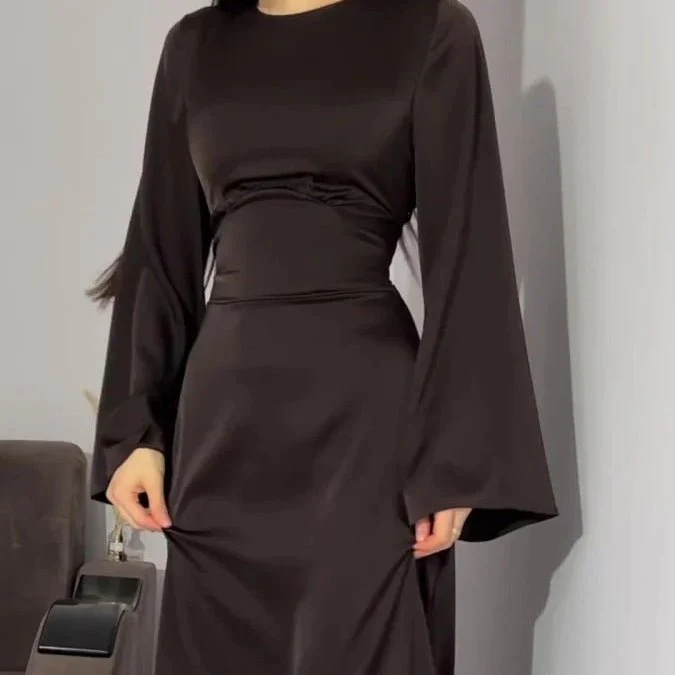Waist Slim Abaya, Strappy Solid Color Abaya (MA106) - Image 18