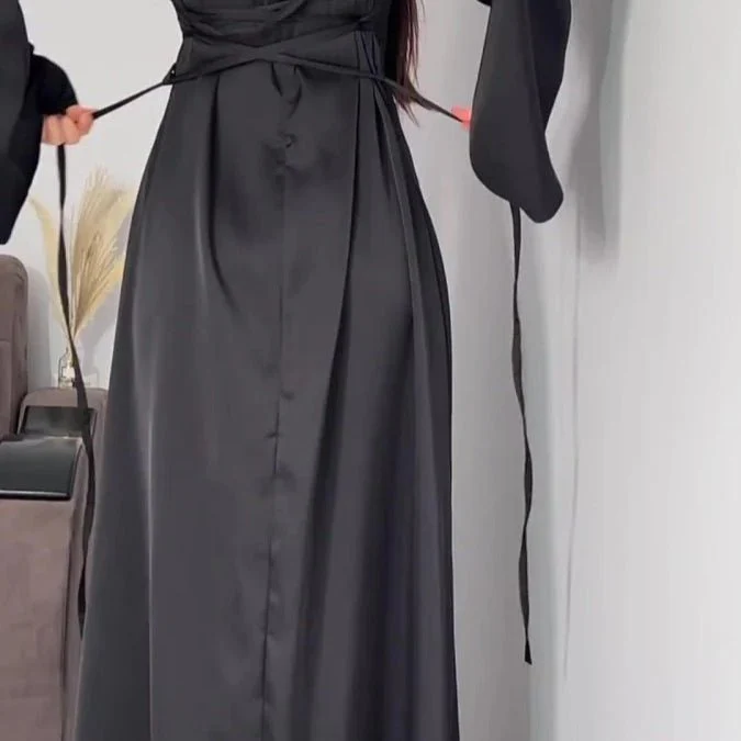 Waist Slim Abaya, Strappy Solid Color Abaya (MA106) - Image 8