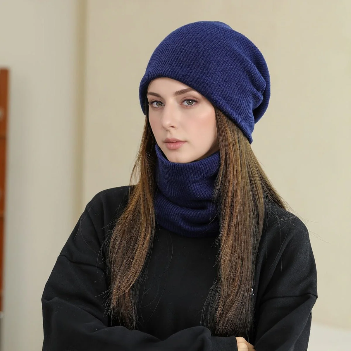 Warm Knit Beanie with Looped Scarf Set (MAC299)