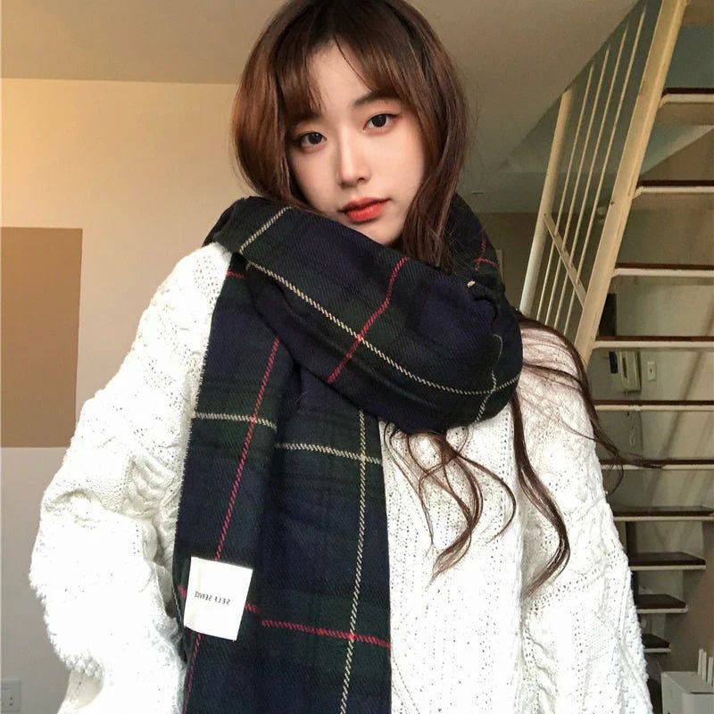 Warm Versatile Soft Plaid Scarf with Fringe (MAC333) - Image 2