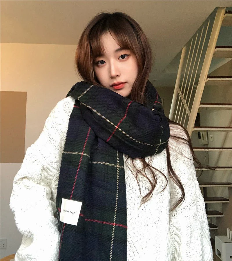 Warm Versatile Soft Plaid Scarf with Fringe (MAC333) - Image 9