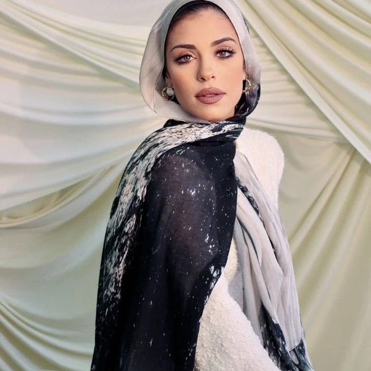 Watercolor Artistic Modal Hijab with Painted Floral Motifs (MH144) - Image 2