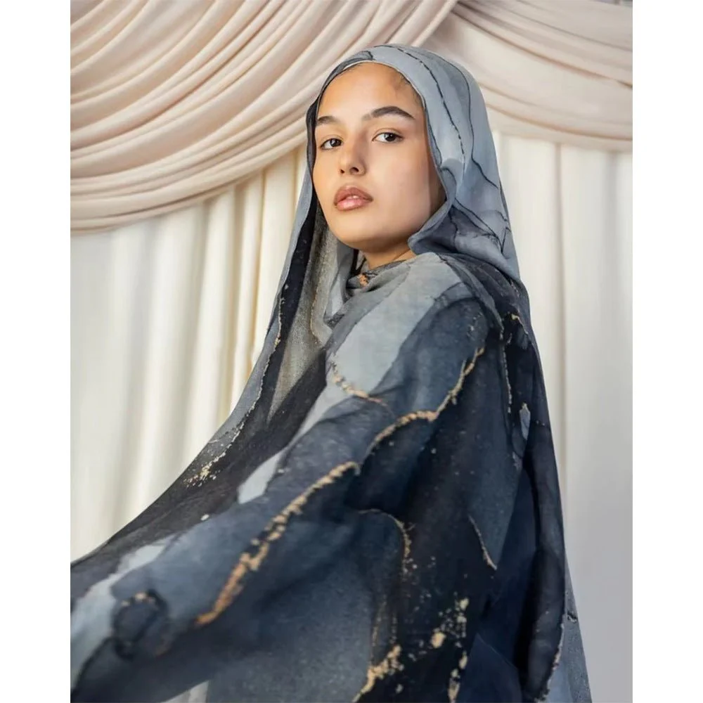 Watercolor Artistic Modal Hijab with Painted Floral Motifs (MH144) - Image 3