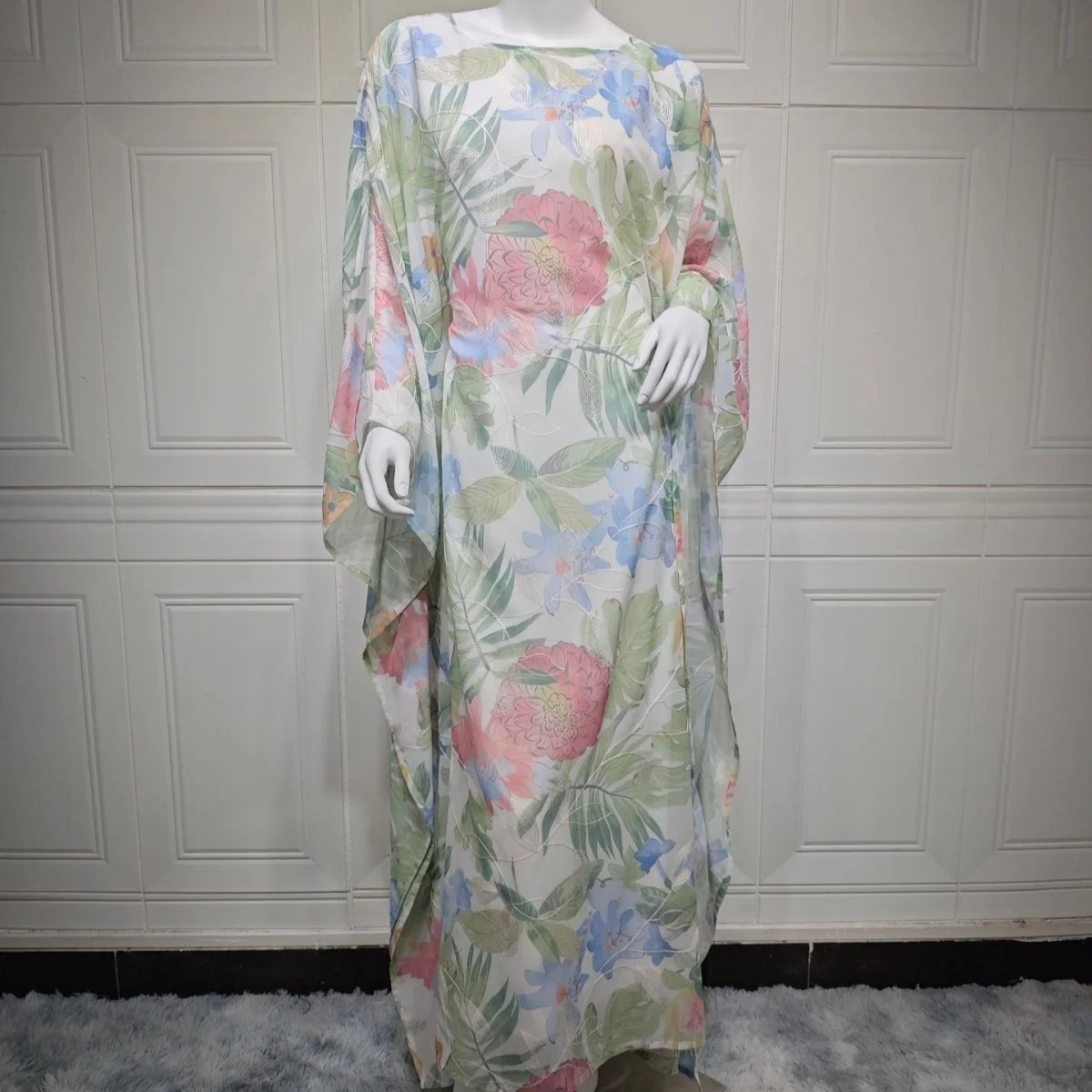 Watercolor Floral Kaftan Abaya | Batwing Sleeve Pullover Abaya (MA371) - Image 5