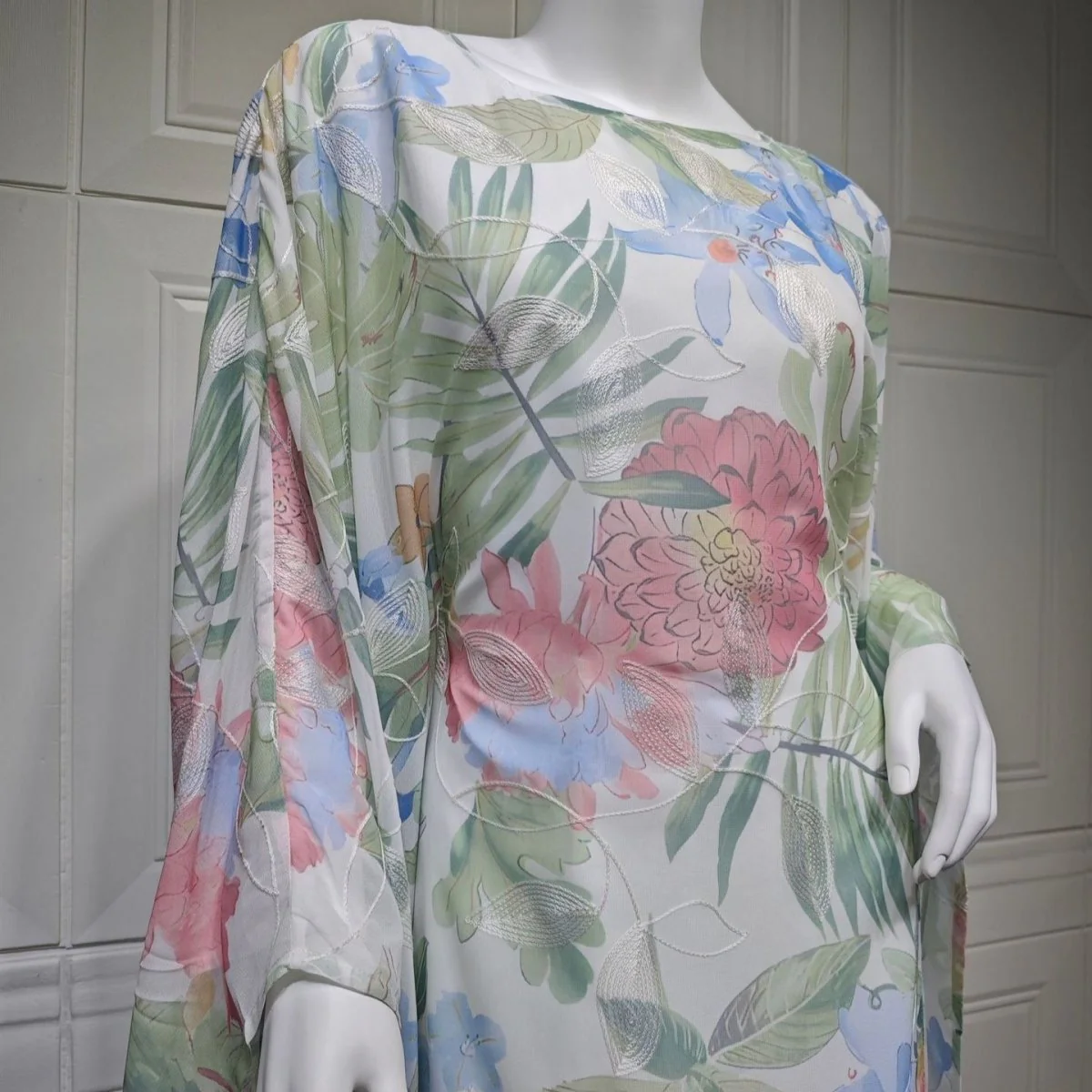 Watercolor Floral Kaftan Abaya | Batwing Sleeve Pullover Abaya (MA371) - Image 7