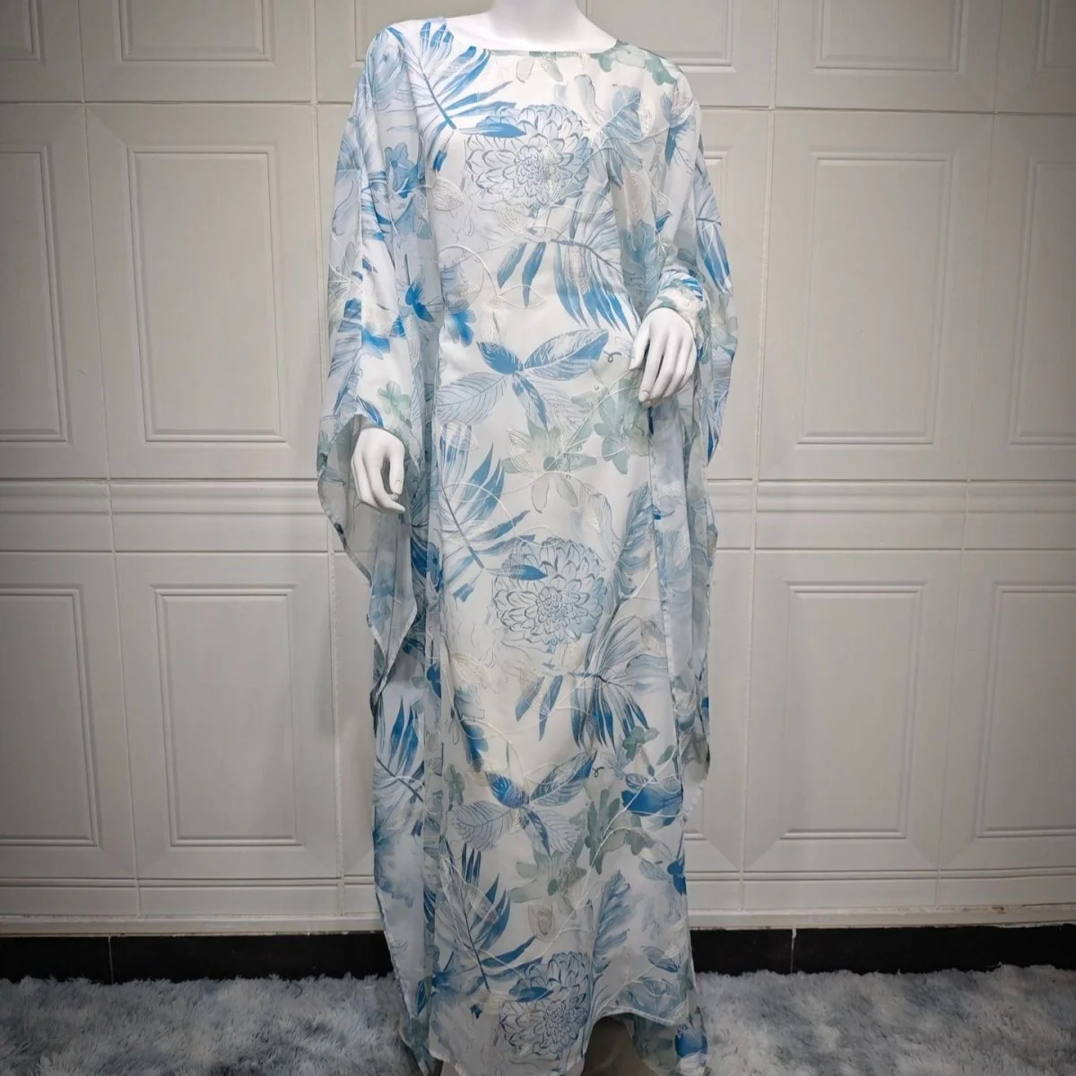 Watercolor Floral Kaftan Abaya | Batwing Sleeve Pullover Abaya (MA371) - Image 9
