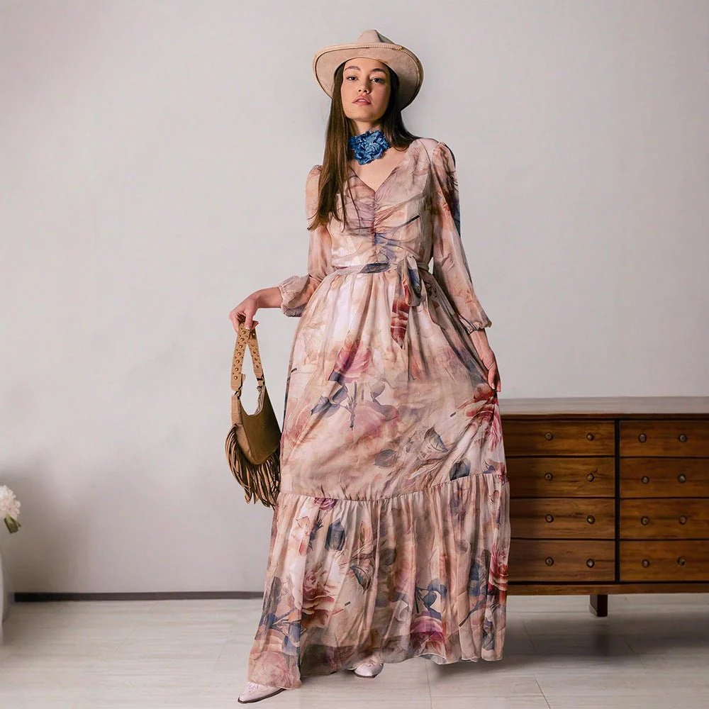 Watercolor Floral V-Neck Maxi Dress (MS372) - Image 2
