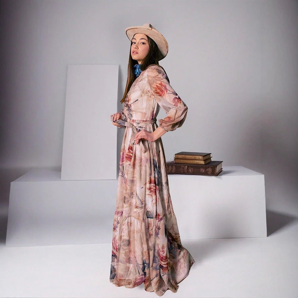 Watercolor Floral V-Neck Maxi Dress (MS372) - Image 3