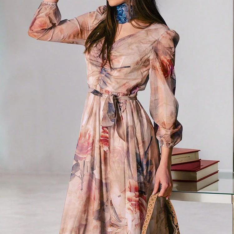 Watercolor Floral V-Neck Maxi Dress (MS372) - Image 5