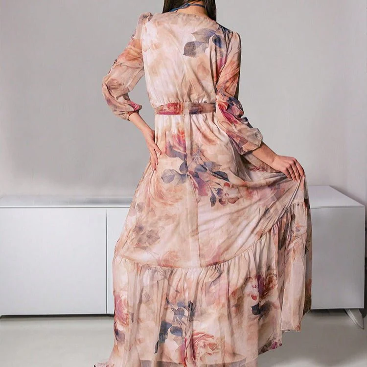 Watercolor Floral V-Neck Maxi Dress (MS372) - Image 6