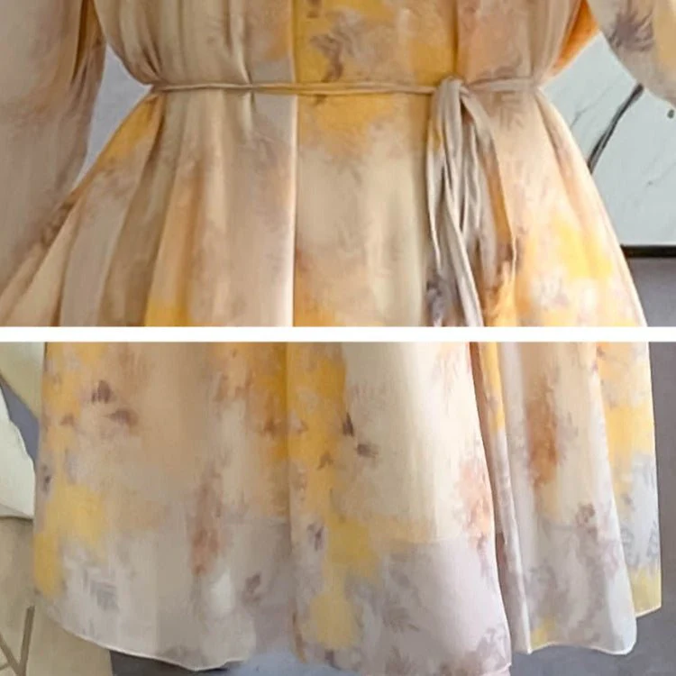 Watercolor Print Chiffon Maxi Dress | Long Sleeve Tiered Dress(MS270) - Image 10