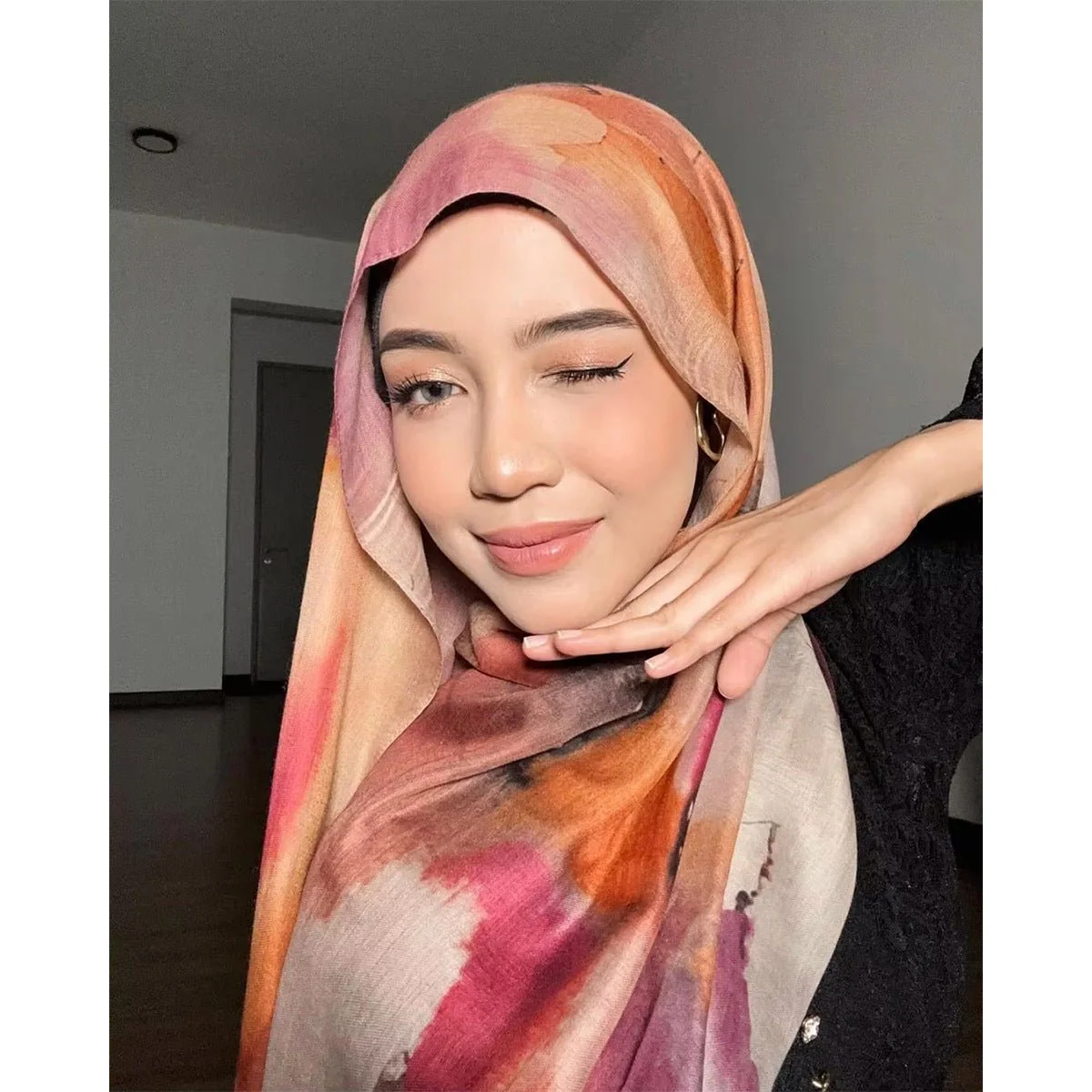 Watercolour Floral  Printed Hijab (MH103) - Image 3