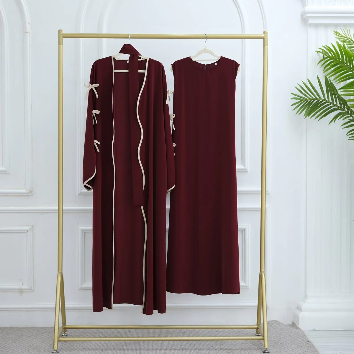 Wavy Edge Bow Embellished Open Abaya (MOA133) - Image 10