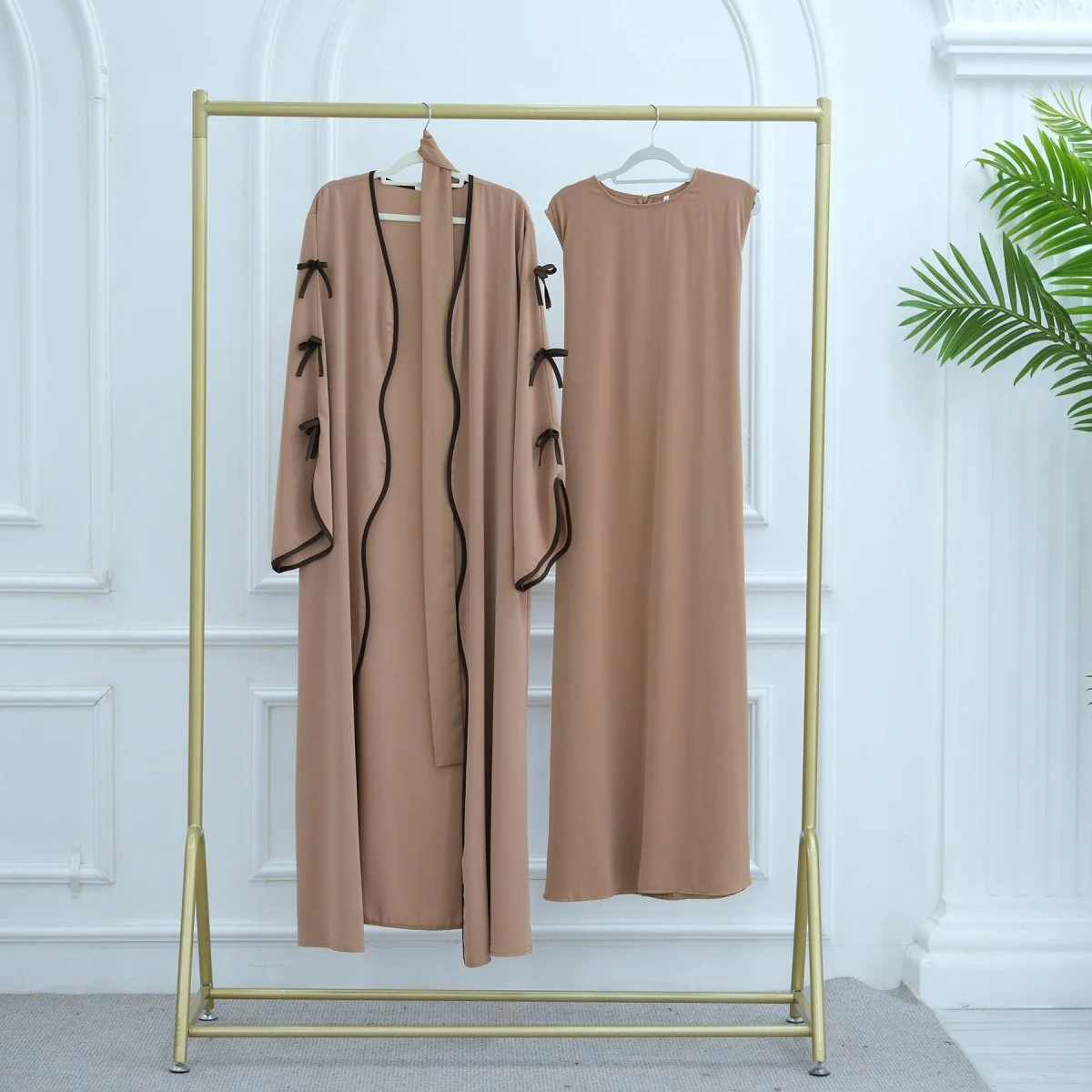 Wavy Edge Bow Embellished Open Abaya (MOA133) - Image 11