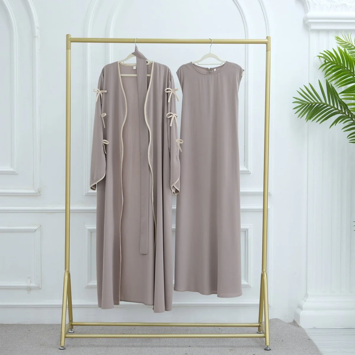 Wavy Edge Bow Embellished Open Abaya (MOA133) - Image 13