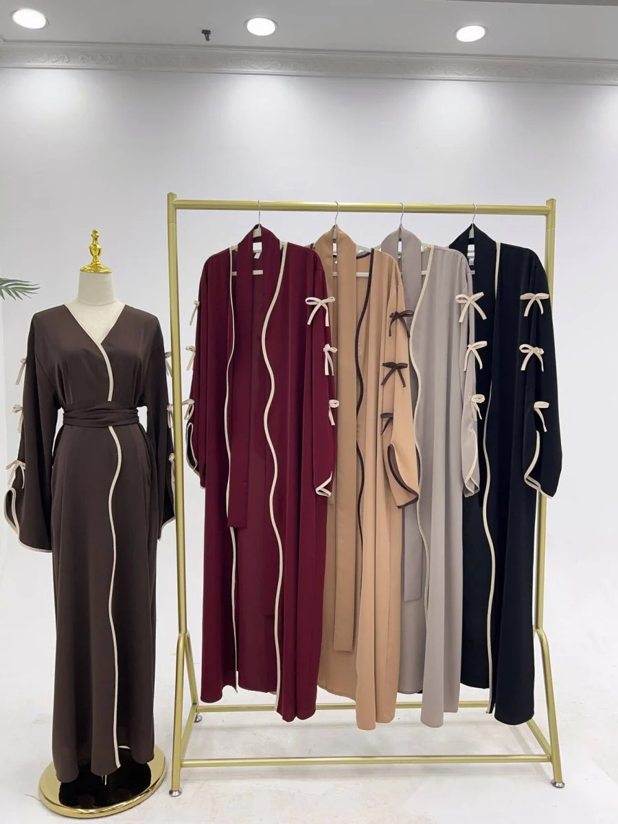 Wavy Edge Bow Embellished Open Abaya (MOA133) - Image 14