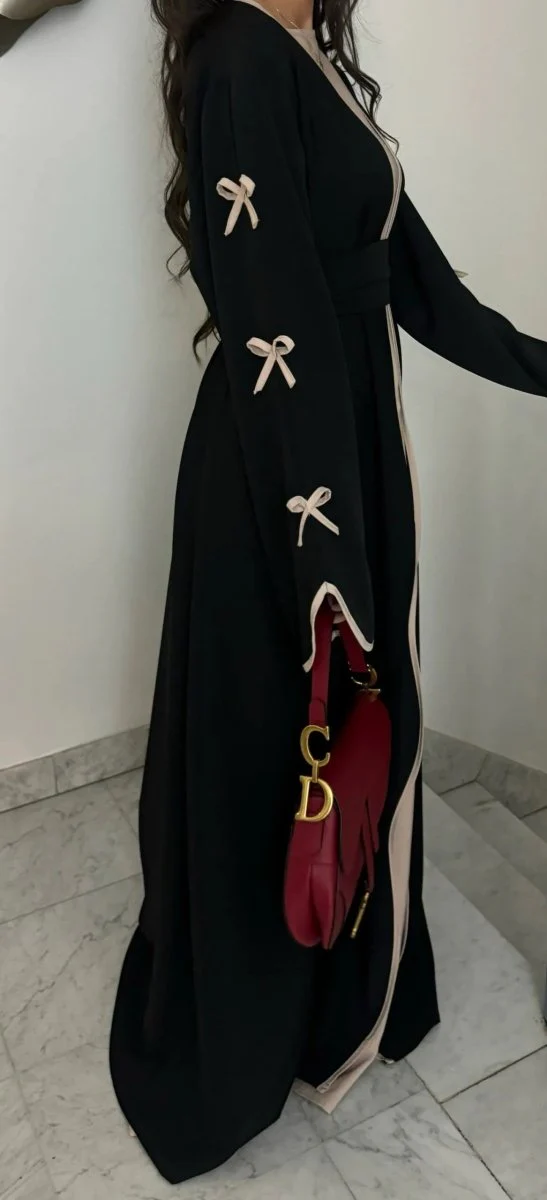 Wavy Edge Bow Embellished Open Abaya (MOA133) - Image 16