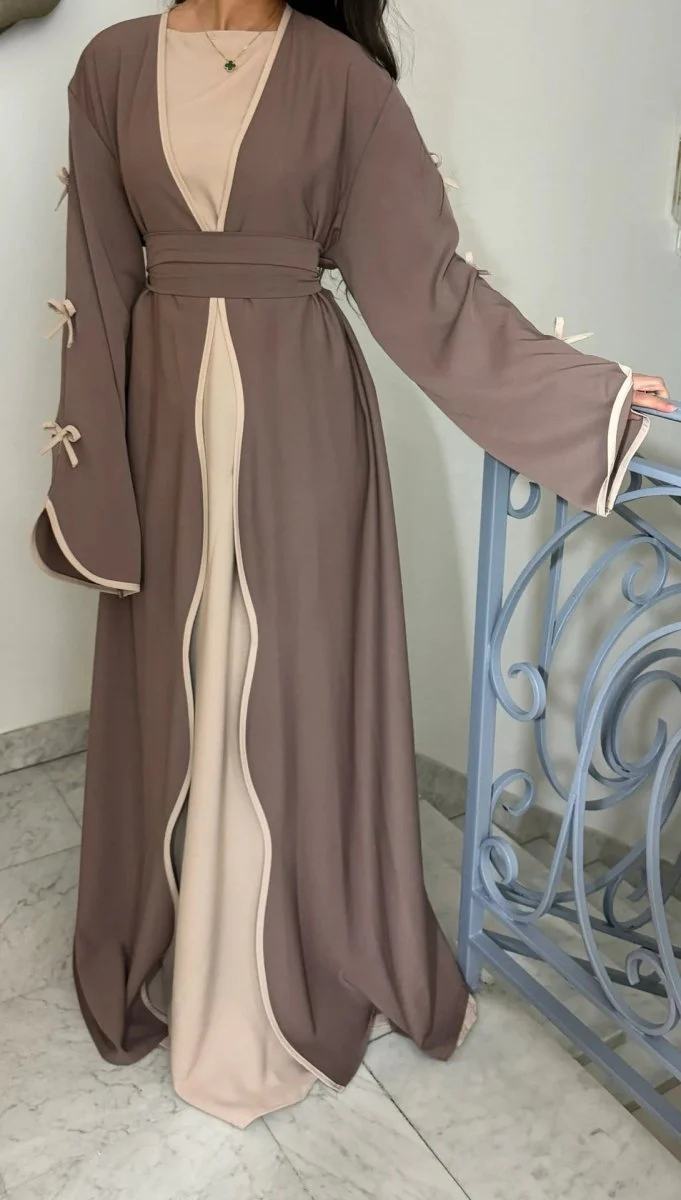Wavy Edge Bow Embellished Open Abaya (MOA133) - Image 18