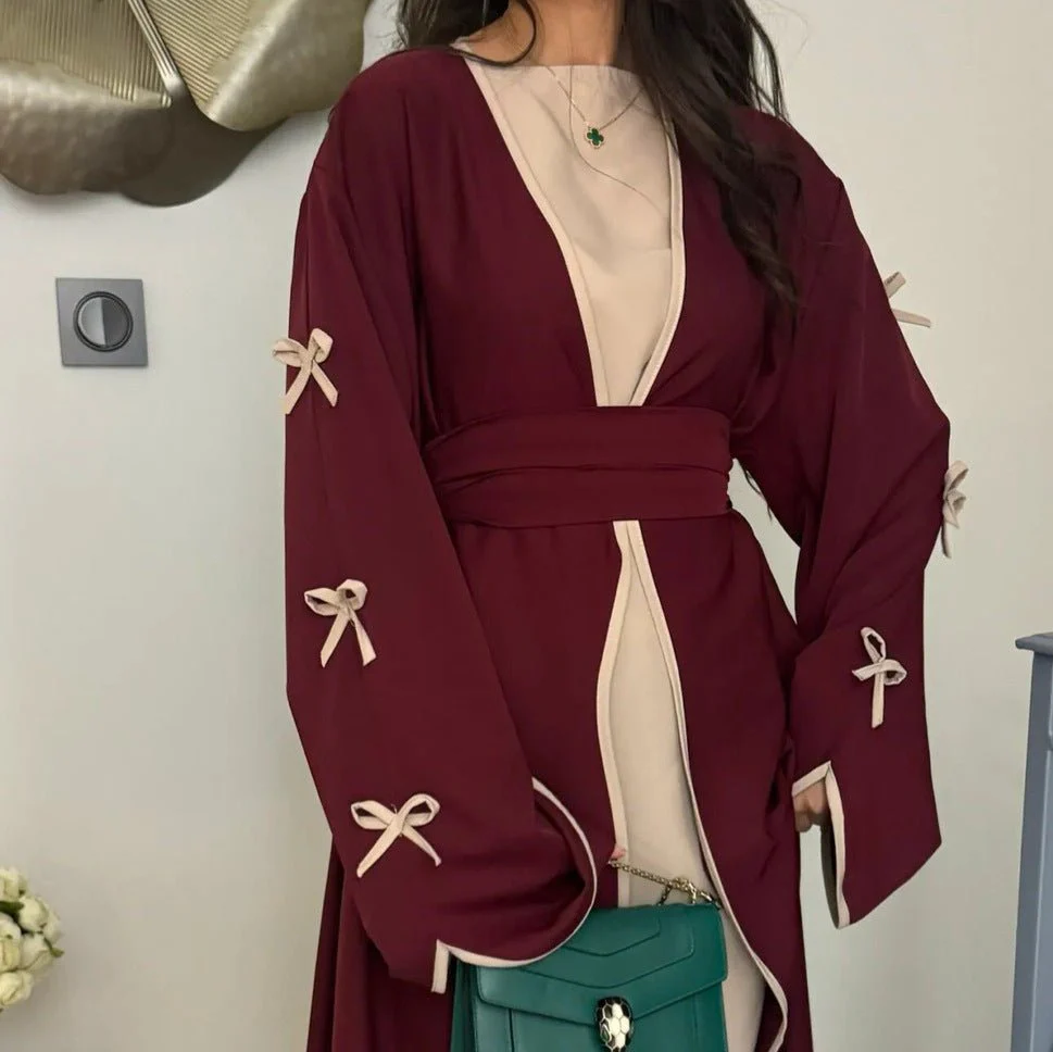 Wavy Edge Bow Embellished Open Abaya (MOA133) - Image 3