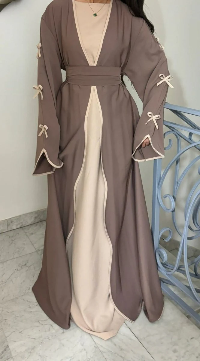 Wavy Edge Bow Embellished Open Abaya (MOA133) - Image 5