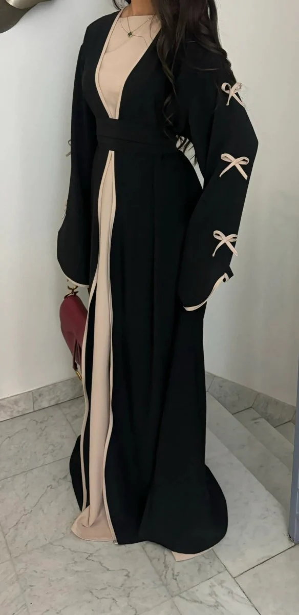 Wavy Edge Bow Embellished Open Abaya (MOA133) - Image 7