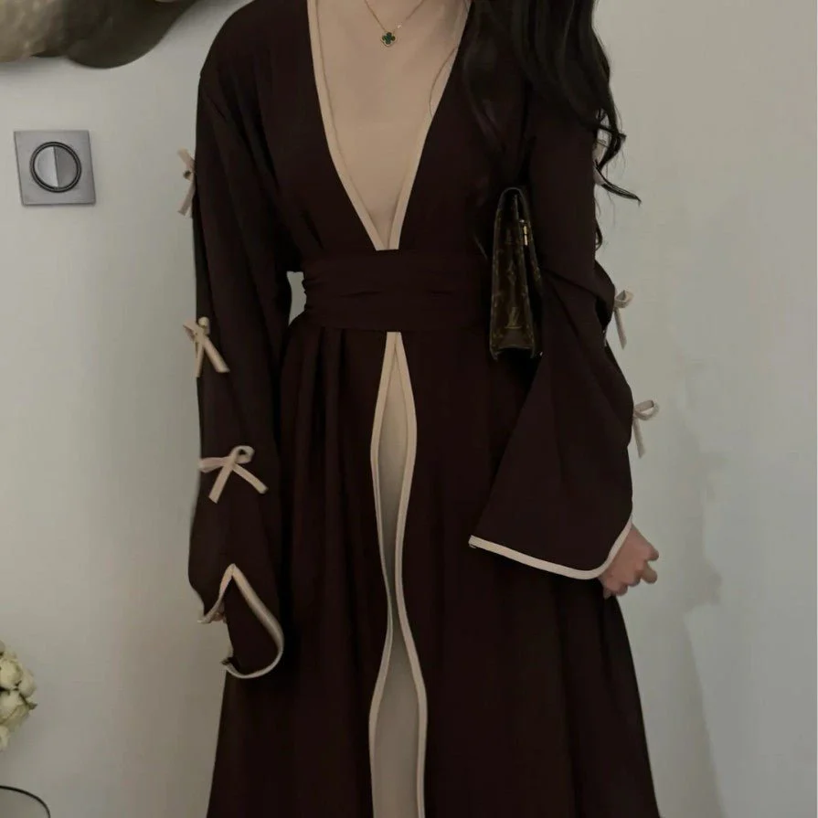 Wavy Edge Bow Embellished Open Abaya (MOA133) - Image 8