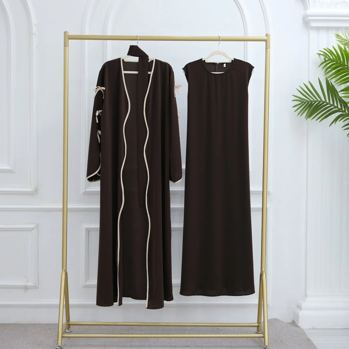 Wavy Edge Bow Embellished Open Abaya (MOA133) - Image 9