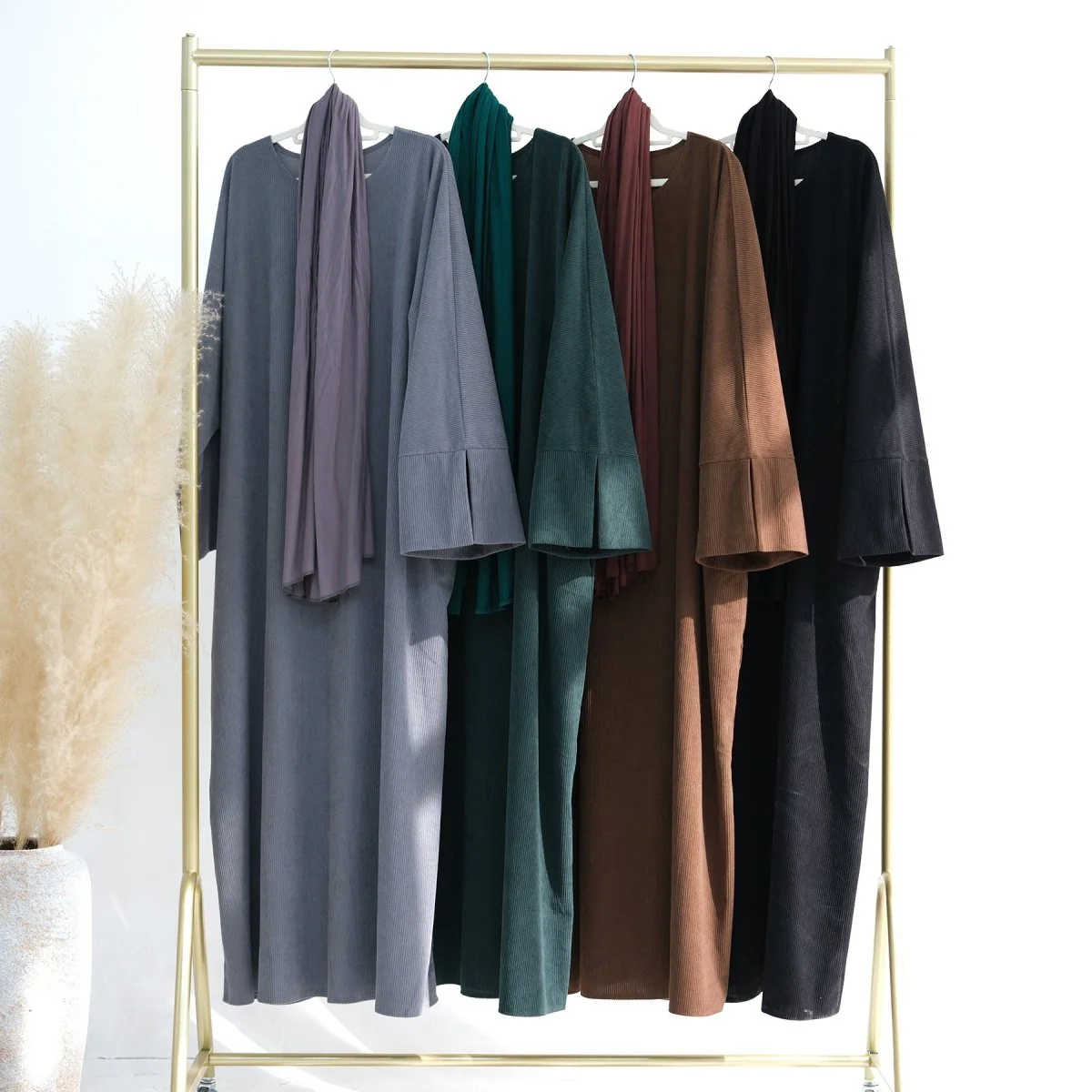 Wide Sleeve Corduroy Abaya (MA045) - Image 19