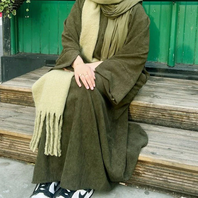 Wide Sleeve Corduroy Abaya (MA045) - Image 4