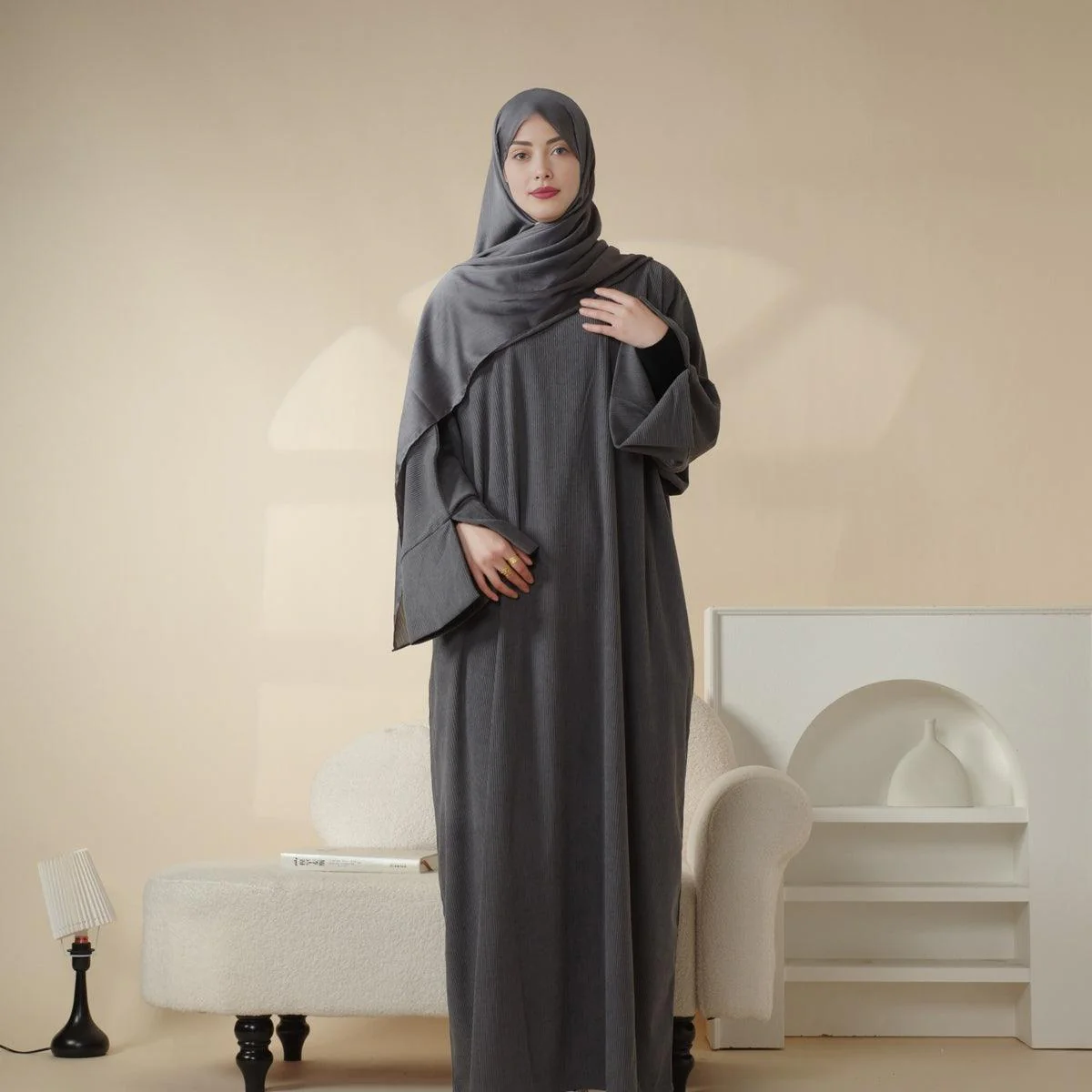 Wide Sleeve Corduroy Abaya (MA045) - Image 8
