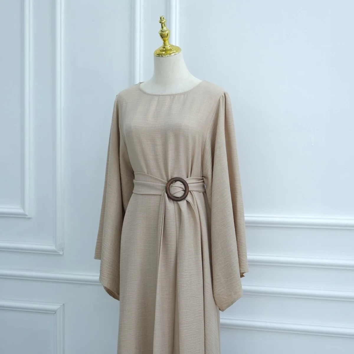 Wide Sleeve Textured Twill Blend Abaya with Belt(MA333) - Image 11