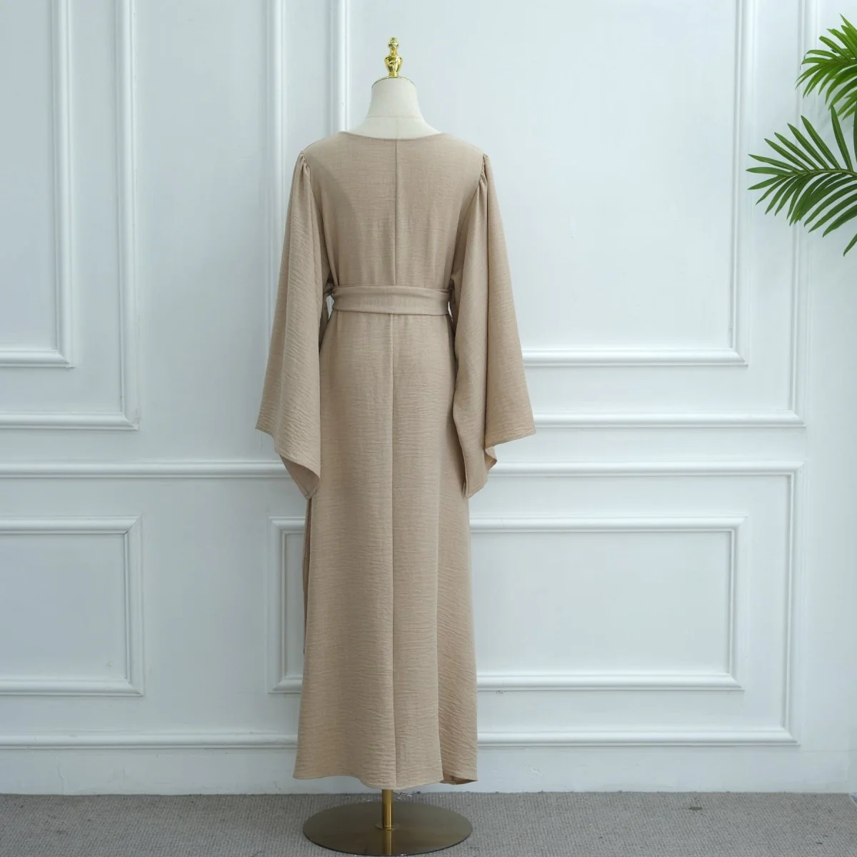 Wide Sleeve Textured Twill Blend Abaya with Belt(MA333) - Image 15
