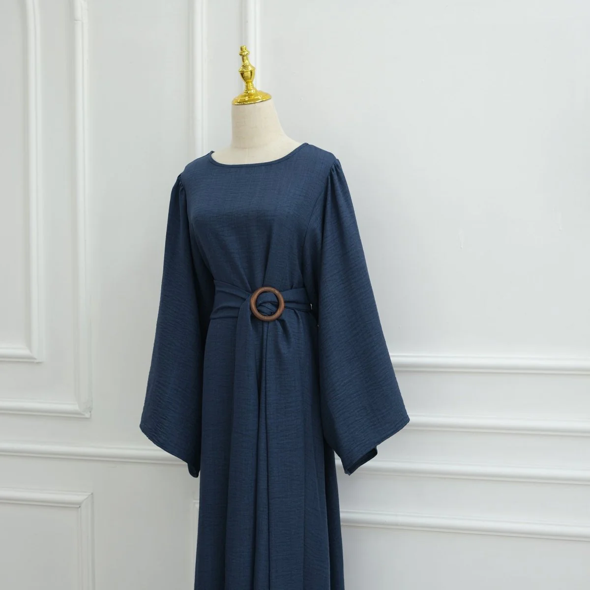 Wide Sleeve Textured Twill Blend Abaya with Belt(MA333) - Image 20