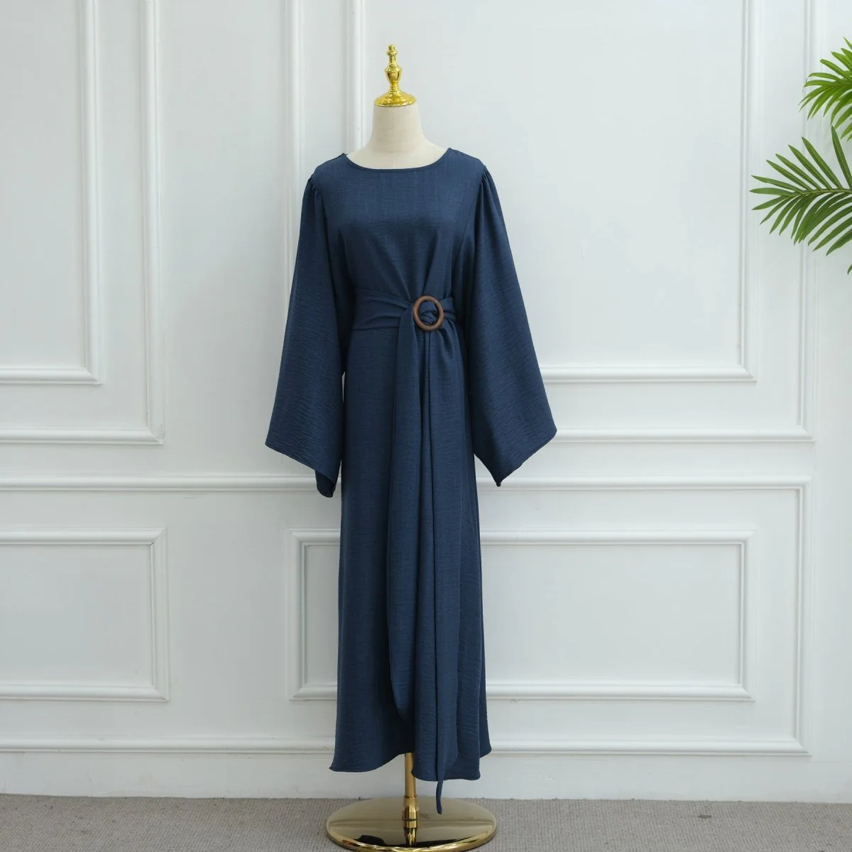 Wide Sleeve Textured Twill Blend Abaya with Belt(MA333) - Image 6