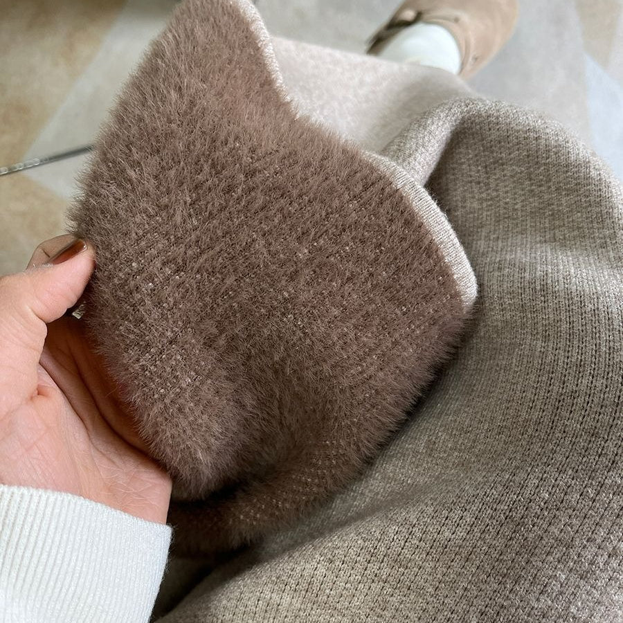Winter Fleece Midi Skirt | Warm Knit High-Waist Skirt with Side Slit (MS207) - Image 11