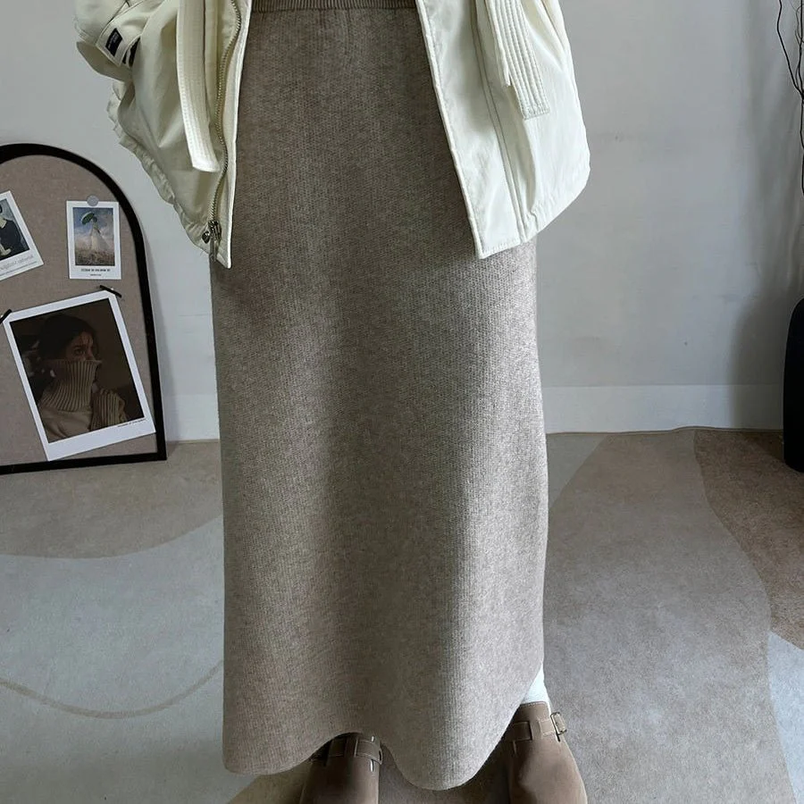 Winter Fleece Midi Skirt | Warm Knit High-Waist Skirt with Side Slit (MS207) - Image 12