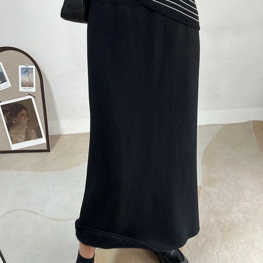Winter Fleece Midi Skirt | Warm Knit High-Waist Skirt with Side Slit (MS207) - Image 13